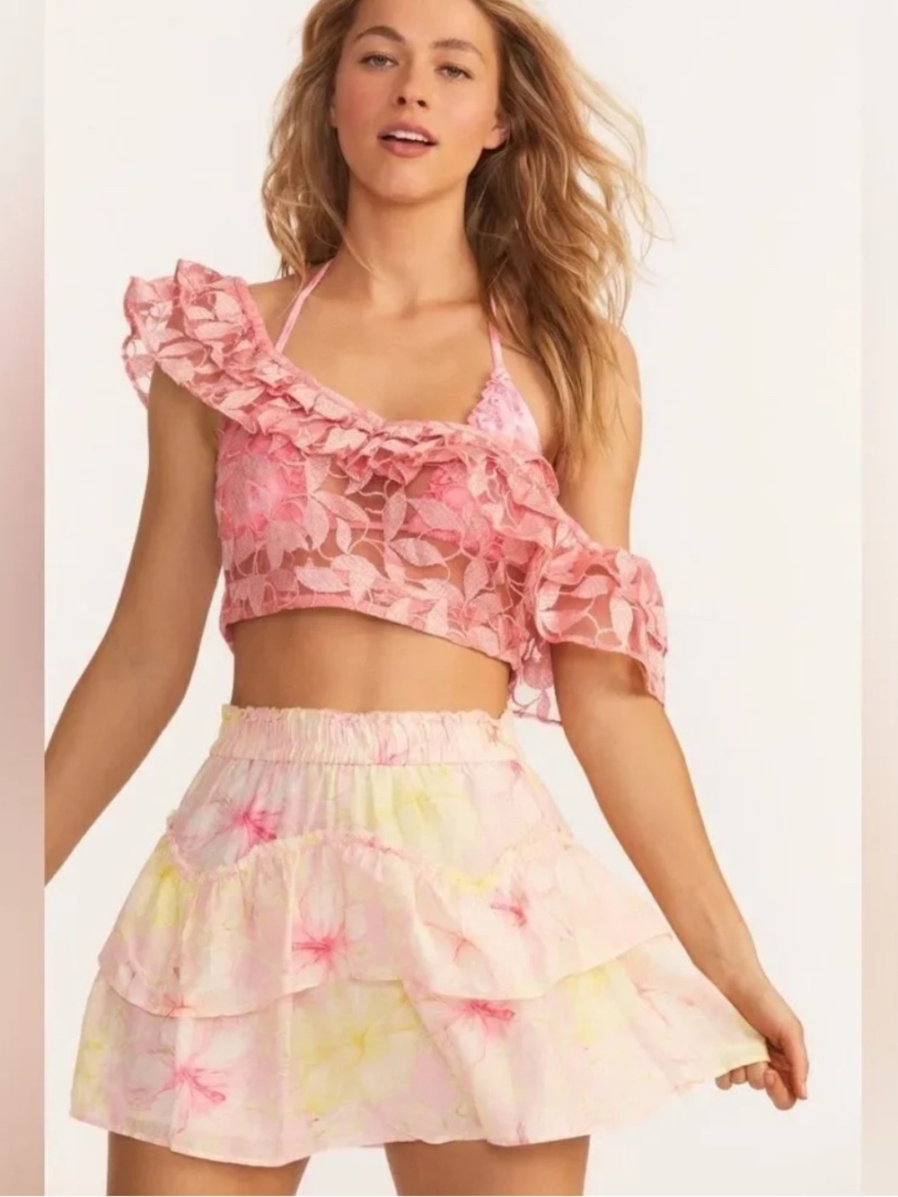 NEW LoveShackFancy Abrielle Skirt in the Light Berry Tea floral print Medium